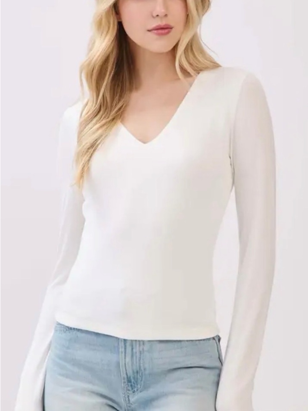 Final Touch Ivory V-Neck Long Sleeve Top